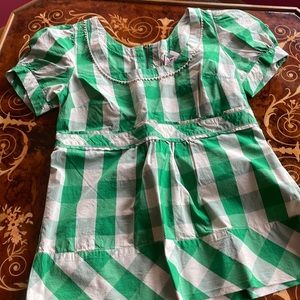 JUICY COUTURE sz6/8 green gingham plaid picnic top blouse silk/cotton